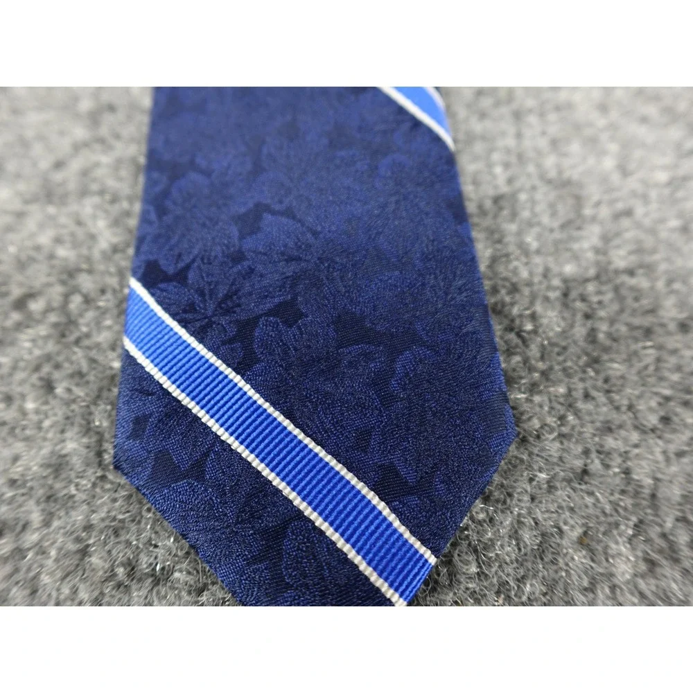 Tommy Hilfiger Necktie Mens One Size Navy Blue‎ Floral Striped Silk Blend